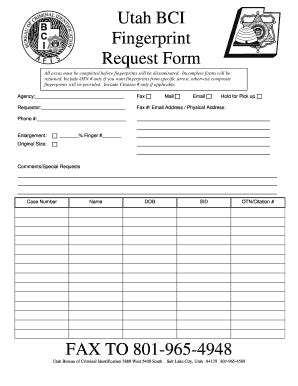 Fillable Online publicsafety utah Utah BCI Fingerprint Request Form FAX ...