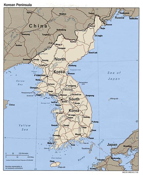 Detailed political map of Korean Peninsula – 1993. Korean Peninsula detailed political map ...