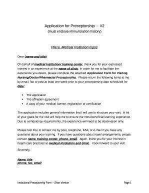 Application for Preceptorship #2 template Doc Template | pdfFiller