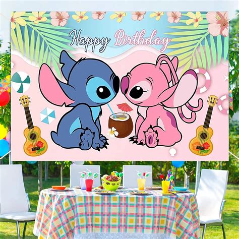 Stitch Happy Birthday Anime Cartoon Theme Backdrops Banner Birthday ...