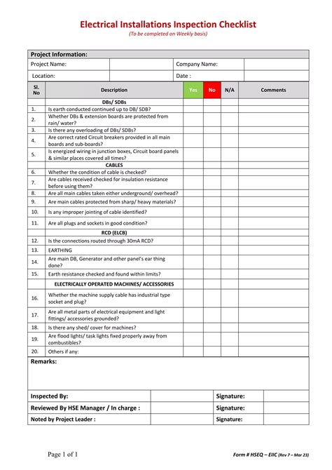 ELECTRICAL INSTALLATIONS INSPECTION CHECKLIST Form # HSEQ - EIIC Rev 7.docx