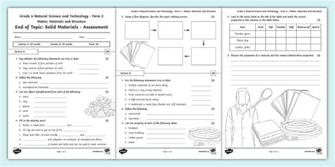 Grade 4 NS and Tech - Term 2 - Solid Materials: Assessment (CAPS Aligned)