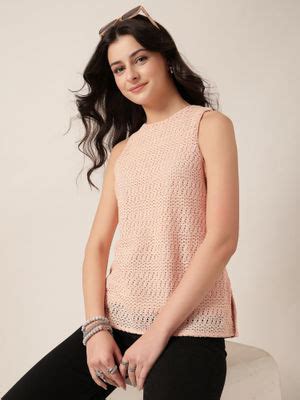 Buy Style Quotient Women Peach Solid Self Design Top (S) Online
