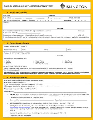 Fillable Online In-Year Application Form (2013 Sept onwards ...
