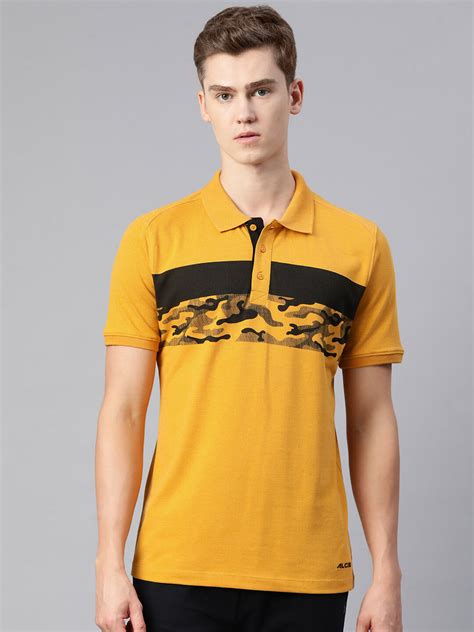Alcis Men Yellow Abstract Printed Polo Collar T-shirt AAMPOLSS00079001