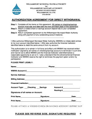 Fillable Online wmwa-wsa DirectWithdrawal Authorization Agreement ...