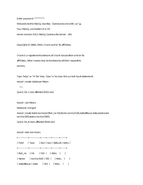M4 DBMS - it's code for the dbms practical - Enter password ...