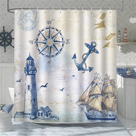 Amazon.com: Claswcalor Nautical Beach Shower Curtain Sets with Non-Slip ...