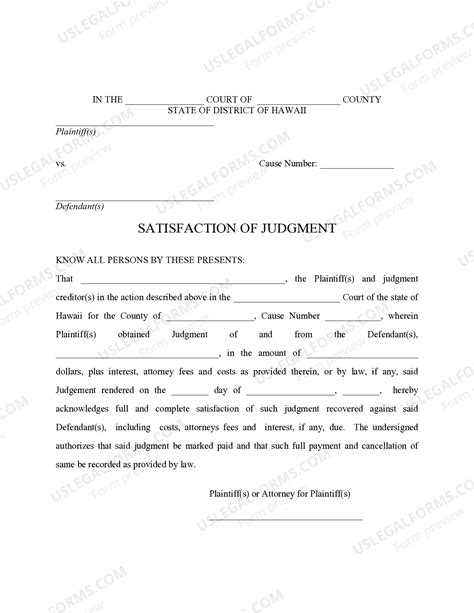 Acknowledgment Of Satisfaction By Judgment Creditor | US Legal Forms