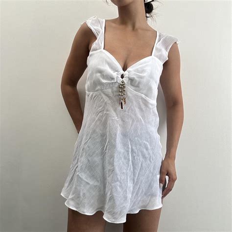 Jane Norman y2k white flowy blouse shirt with o ring... | Depop