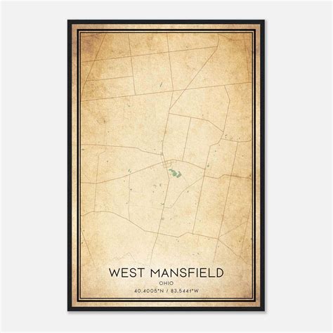 Vintage West Mansfield Ohio Map Poster, West Mansfield OH City Road ...