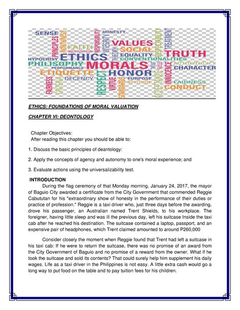 VAL02 Module Chapter 6 Deontology - ETHICS: FOUNDATIONS OF MORAL ...