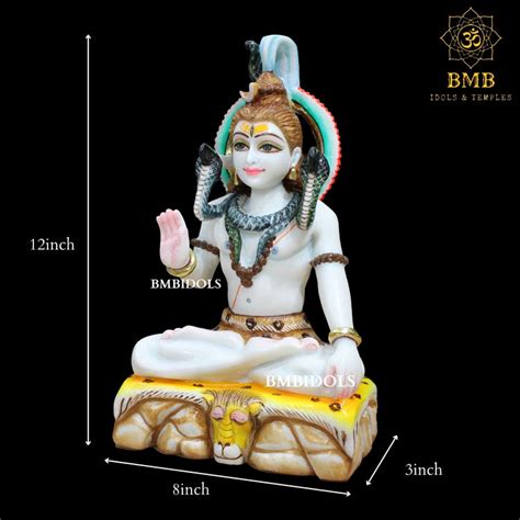 Marble Shiva Statue of Two Hands in Pure white Makrana Marble in 12inc ...