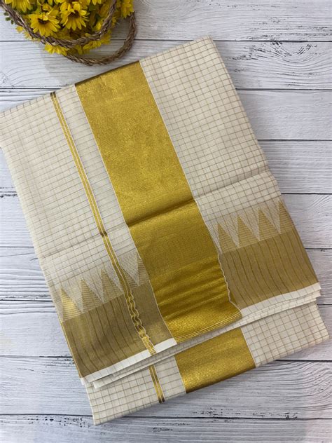 Kerala cotton saree- checks with temple border – Miriyam.Store