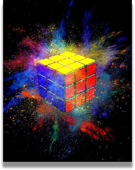 Buy Rubik's Cube Color Burst - Wall Art Decor Print with a black ...