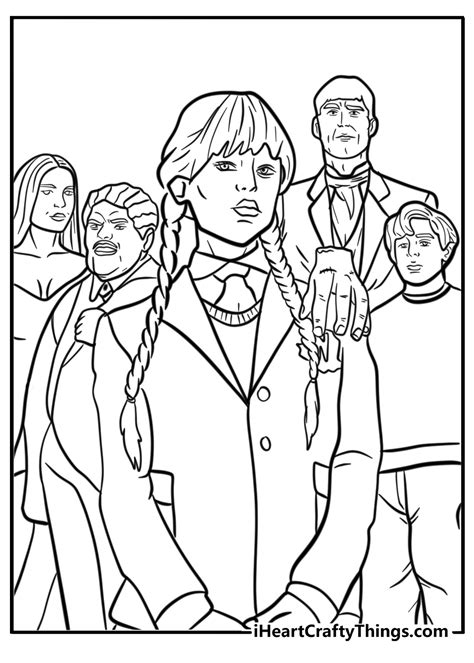 Addams Wednesday Coloring Family Pages Adult Halloween Girl Drawings ...