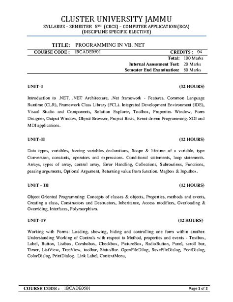 1 Bcade 0501 - SYALLABUS - CLUSTER UNIVERSITY JAMMU SYLLABUS – SEMESTER ...