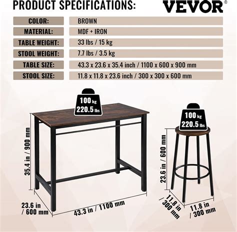 Buy VEVOR Bar Table and Chairs Set 43 Pub Table Set with 4 Bar Stools ...