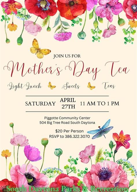 Mothers Day Tea - RESERVATIONS REQUIRED, 504 Big Tree Rd, South Daytona ...
