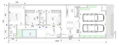 GA Projetos - Planta de casa térrea em terreno 7x20 metros