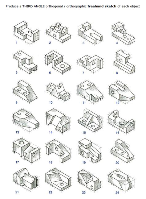 Orthographic Drawing Examples Using Third Angle 的图像结果