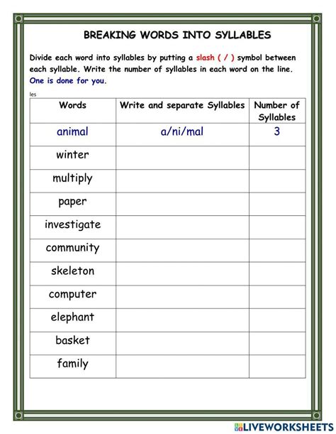 Reading Syllables Worksheet 的图像结果