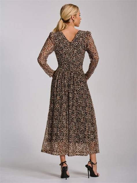 Jolie Moi Animal Print Pleated Lace Maxi Dress, Neutral Animal