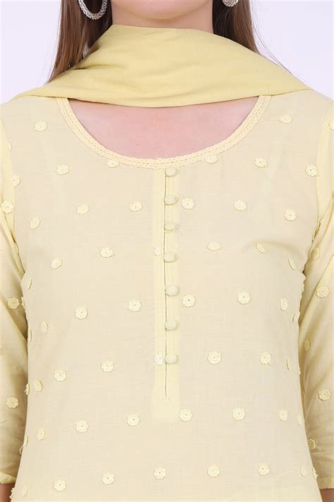 Buy Yellow Embroidered Pure Cotton Straight Kurta with Palazzos ...