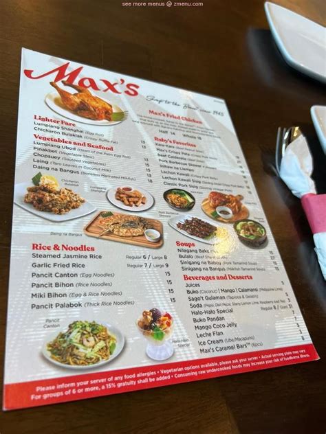 Max Restaurant Menu 的图像结果