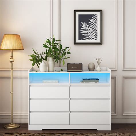 Topcobe 51 Inch Modern White Floor Cabinet with LED Lights, Storage ...