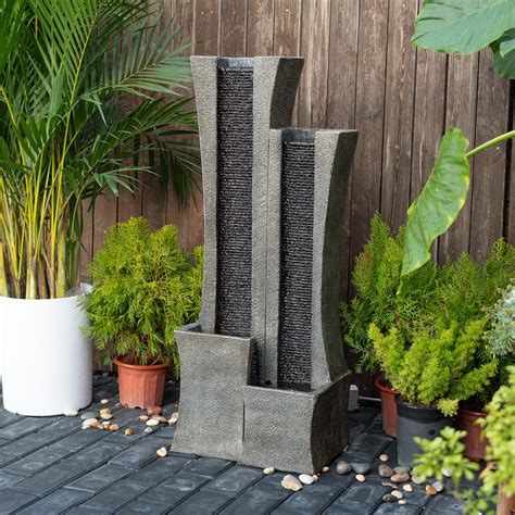 Brown and Grey Cement Modern Tiered Pots Outdoor Fountain - 39-Inch H ...