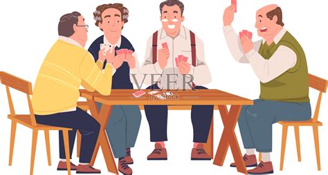 年长的男性朋友坐在一起打牌游戏插画图片素材_ID:425073889-Veer图库