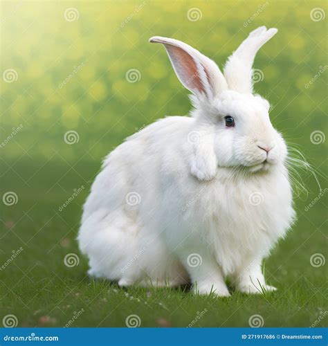 Sedate Easter Giant Angora Rabbit Portrait Full Body Sitting in Green ...