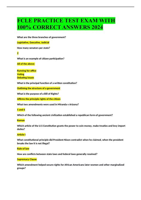 FCLE PRACTICE TEST EXAM WITH 100% CORRECT ANSWERS 2024 - FCLE - Stuvia US
