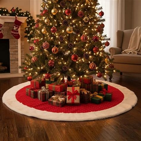 Ascension 3 Feet/36 Inch Big Red Christmas Tree Skirt Polka Dot White ...