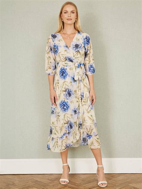 Yumi Vintage Floral Wrap Midi Dress, Cream