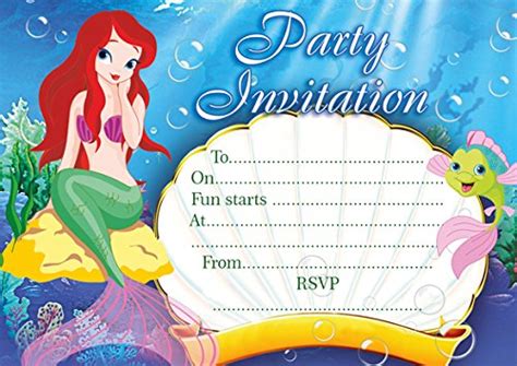 Buy 10 x Ariel The Little Mermaid Children Birthday Party Invitations ...