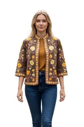 Buy Women Woolen Jacket With Kashmiri Embroidery (IN, Alpha, L, Regular ...