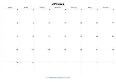 Large Printable June 2025 Calendar