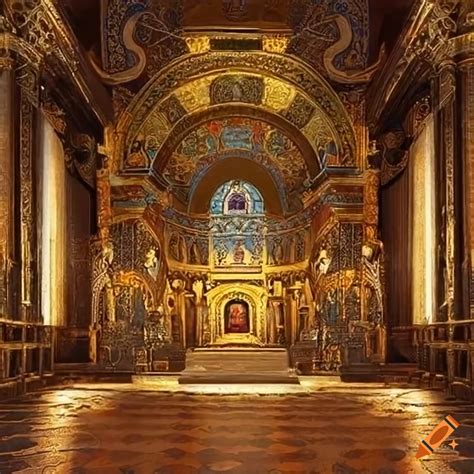 Luxurious Byzantine throne room, decorated with gold, mosaic and ...
