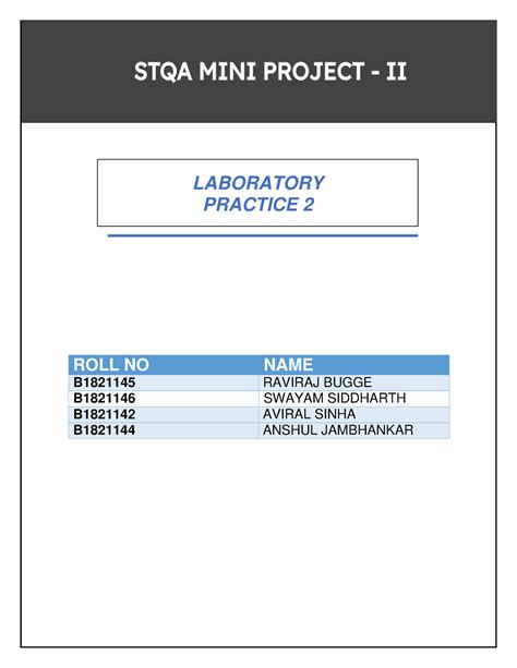 STQA Project 2 - vrewb vr - LABORATORY PRACTICE 2 ROLL NO NAME B1821145 ...