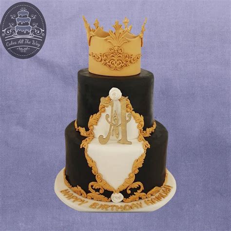 2-Tier Black and Gold Crown Theme Cake – Cakes All The Way