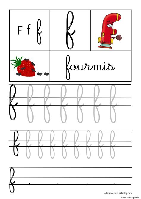 Coloriage lettre F pour Fourmis ecriture cursive gs - JeColorie.com