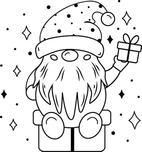 Hand getekende vector kerst kabouter met geschenkdoos illustratie ...