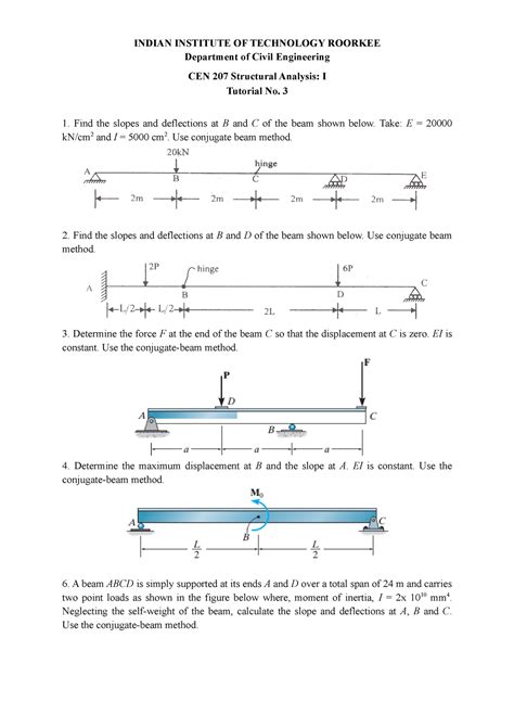 Tut-3 -CEN 207-1 - Tutorial sheet of structural analysis - INDIAN ...