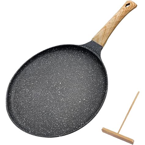 Kaireo Granite Coated Frying Pan Grey 24*24Cm, Onstick Crepe Pan with Spreader 9.5 Inch Coating ...