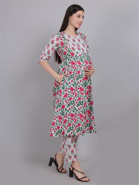 Off-White Pure Cotton Maternity and Feeding Kurta Set