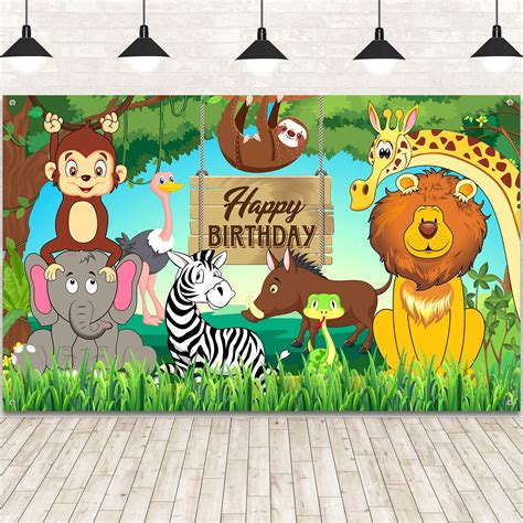 Buy Jungle Animal Theme Backdrop for Birthday Party, Large Fabric ...