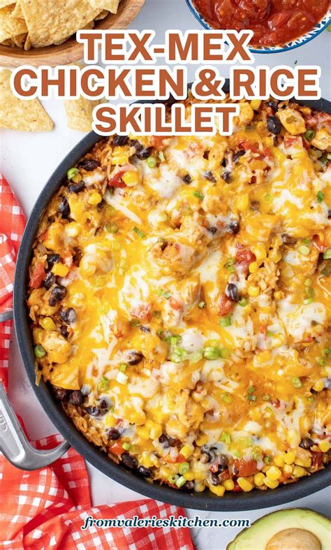 This cheesy one pot Tex-Mex Chicken and Rice Skillet is loaded with ...