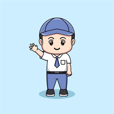 Indonesischer Oberstufenschüler winkt mit der Hand süßer Junge Chibi ...